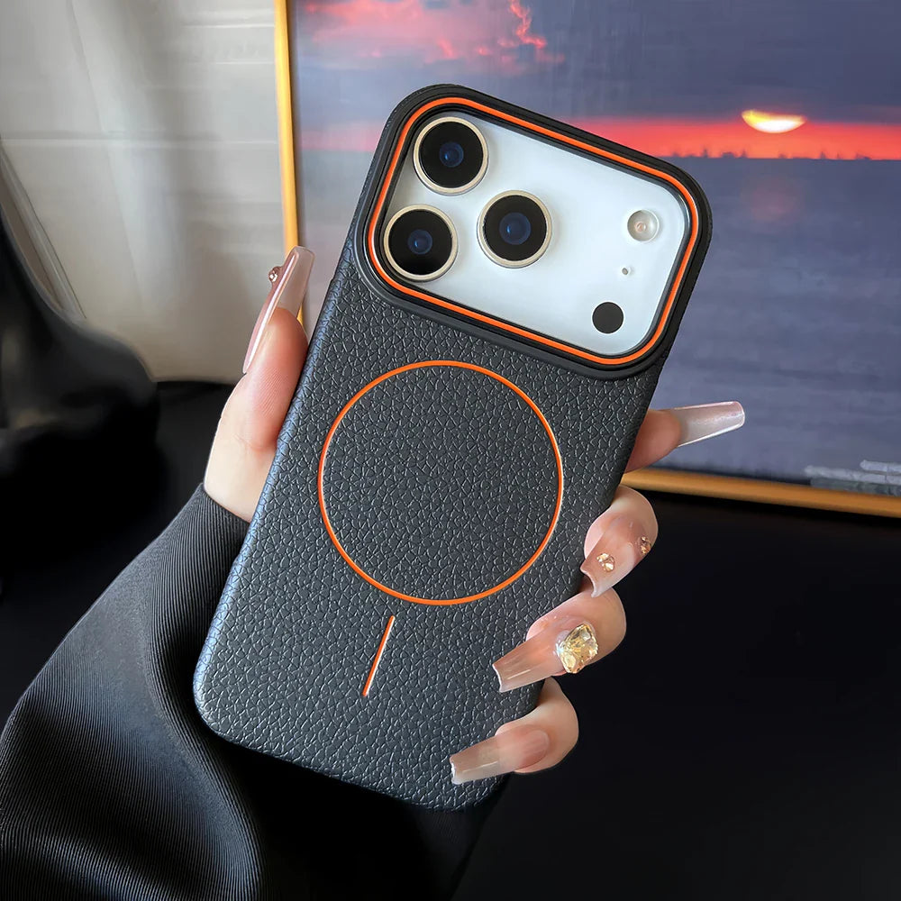 Premium Minimalist MagSafe Leather iPhone Case