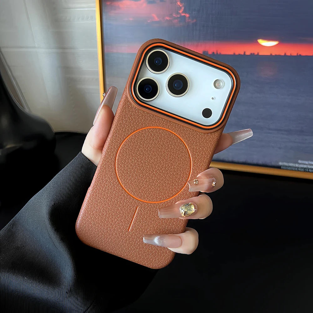 Premium Minimalist MagSafe Leather iPhone Case